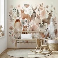 Whimsical Forest Friends Wall Mural featuring forest animals.

