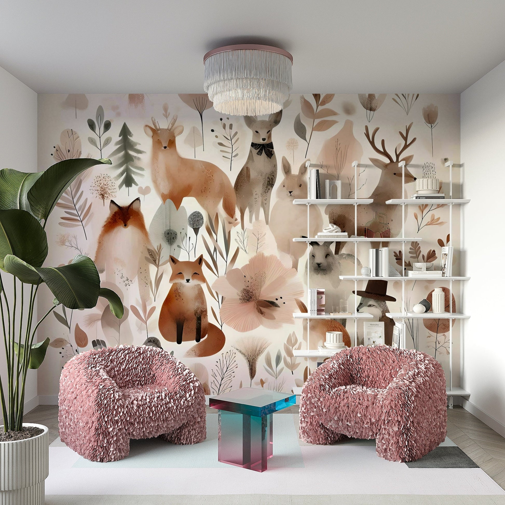 Whimsical Forest Friends mural creating a cozy, magical room.

