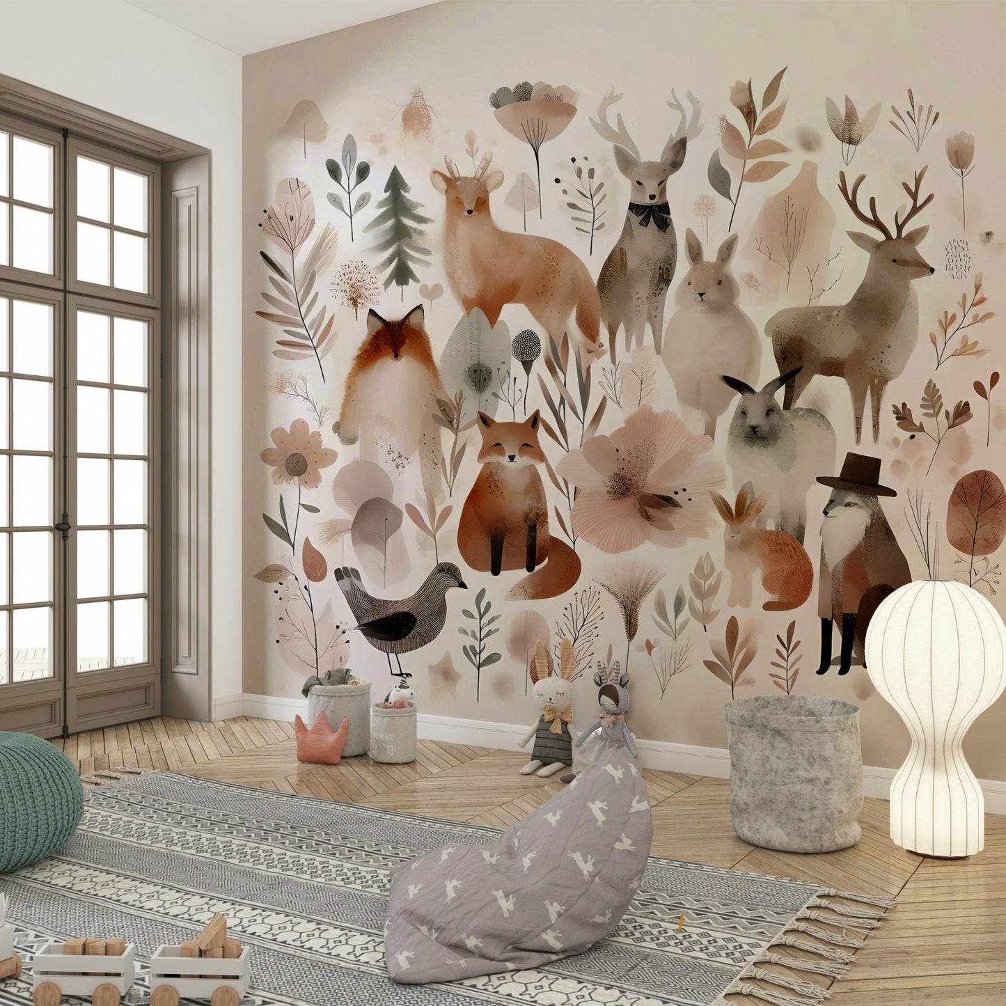 Magical Whimsical Forest Friends mural for a cozy, nature-inspired vibe.

