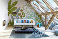 Enchanted garden wall mural in soft pastel tones

