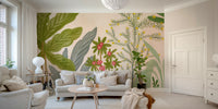 Whimsical garden mural with blooming florals

