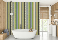 Wallpaper with floral and textured designs.

