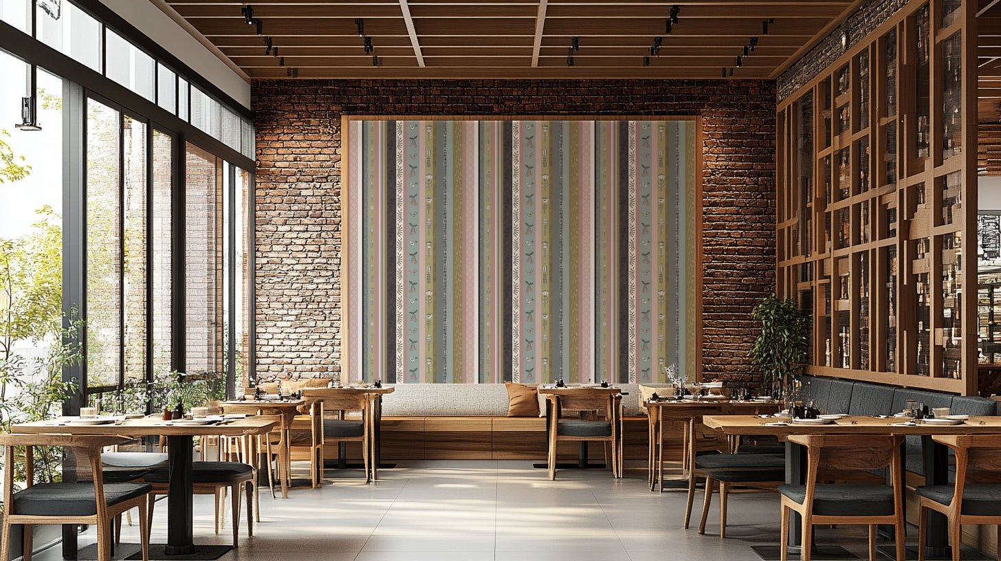 Whimsical Garden Stripes mural for a children's room.

