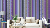 Whimsical Garden Stripes Purple Wallpaper.

