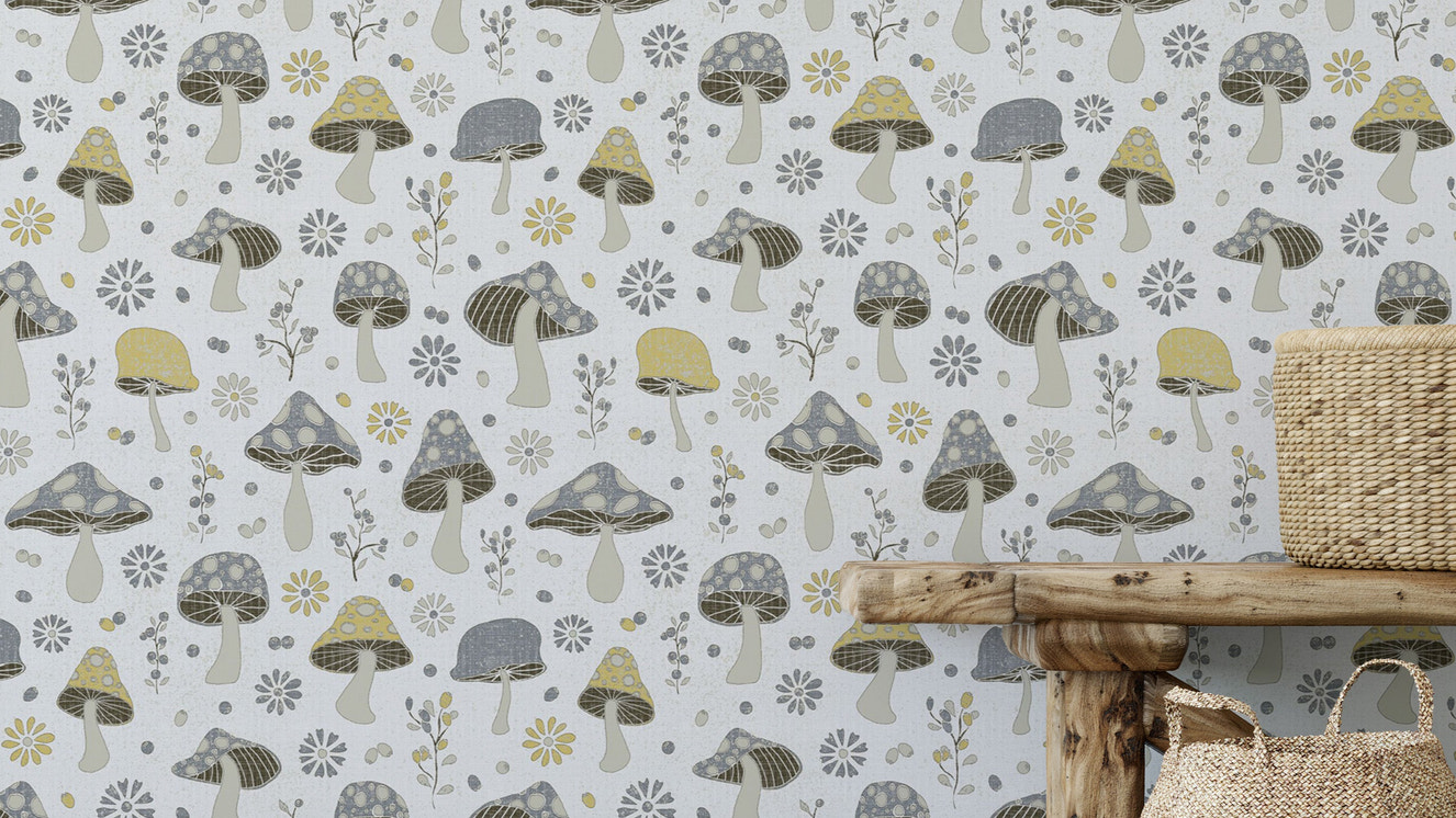 Golden and Gray Mushrooms Wallpaper