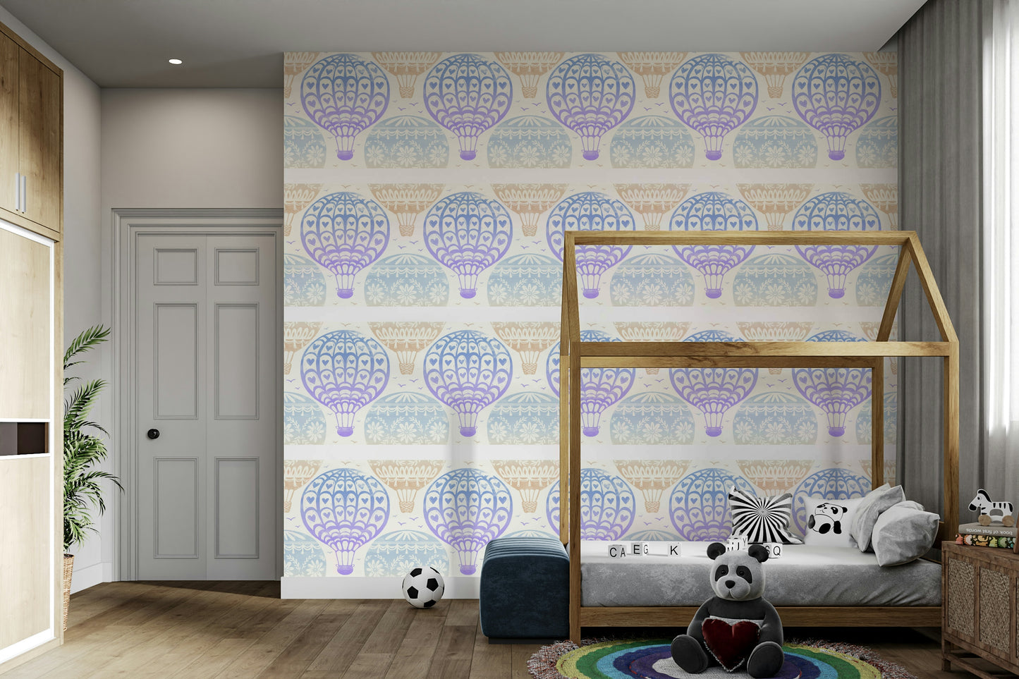Fantasy air balloon scene for nursery wall

