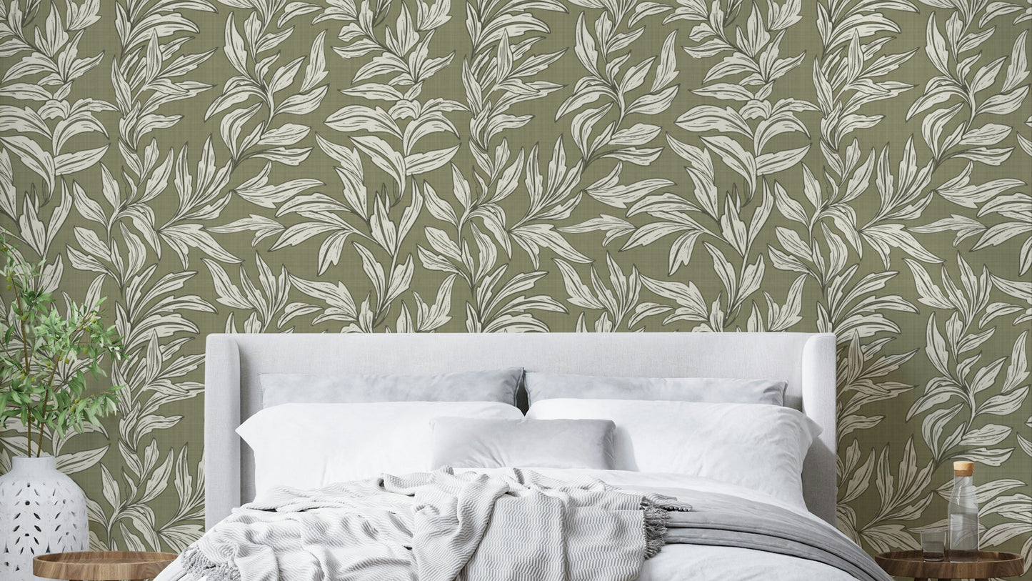 Whimsical leaf print wallpaper with playful design

