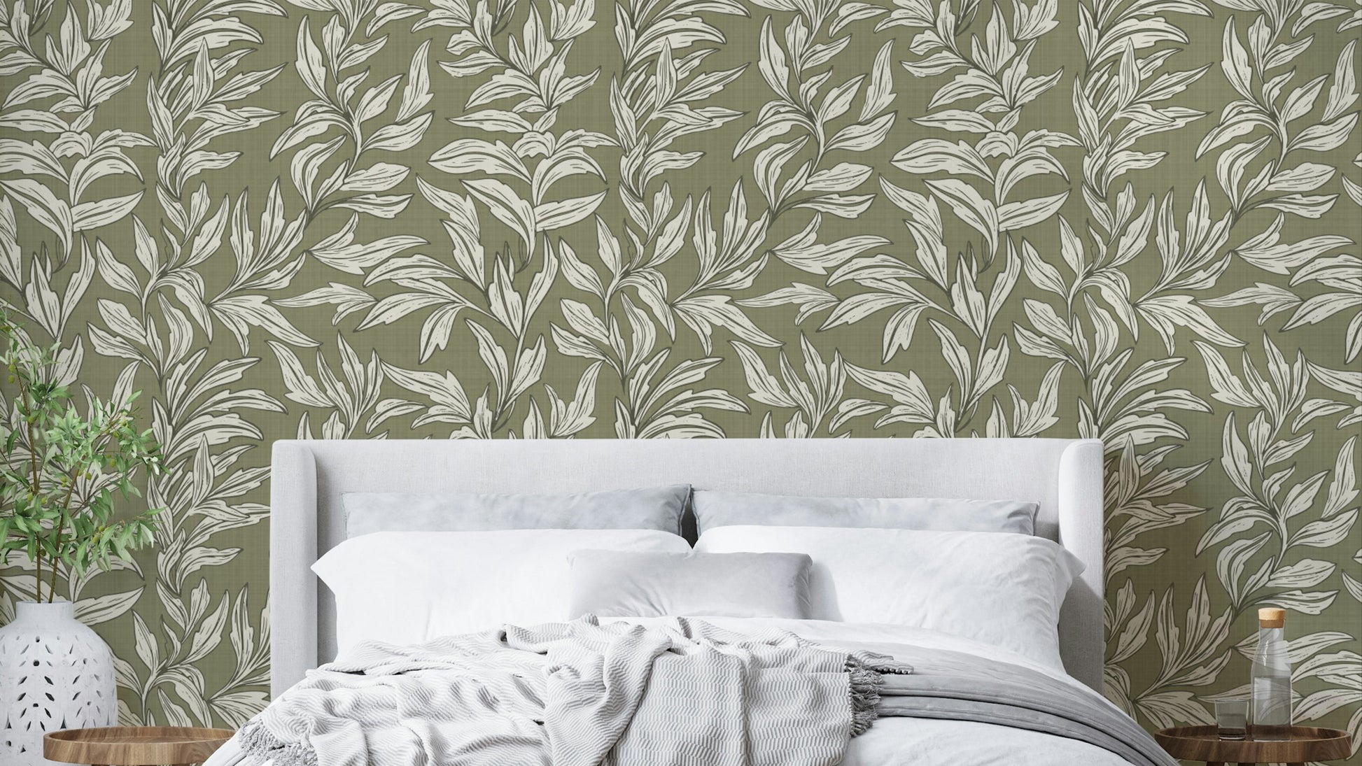 Whimsical leaf print wallpaper with playful design

