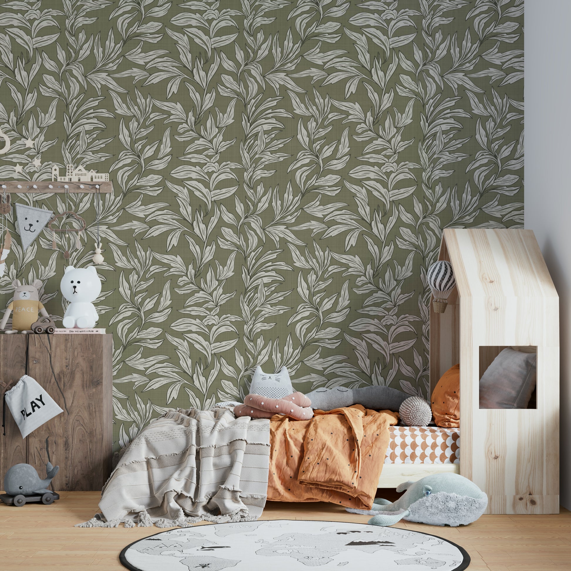 Light and airy leaf pattern for modern walls

