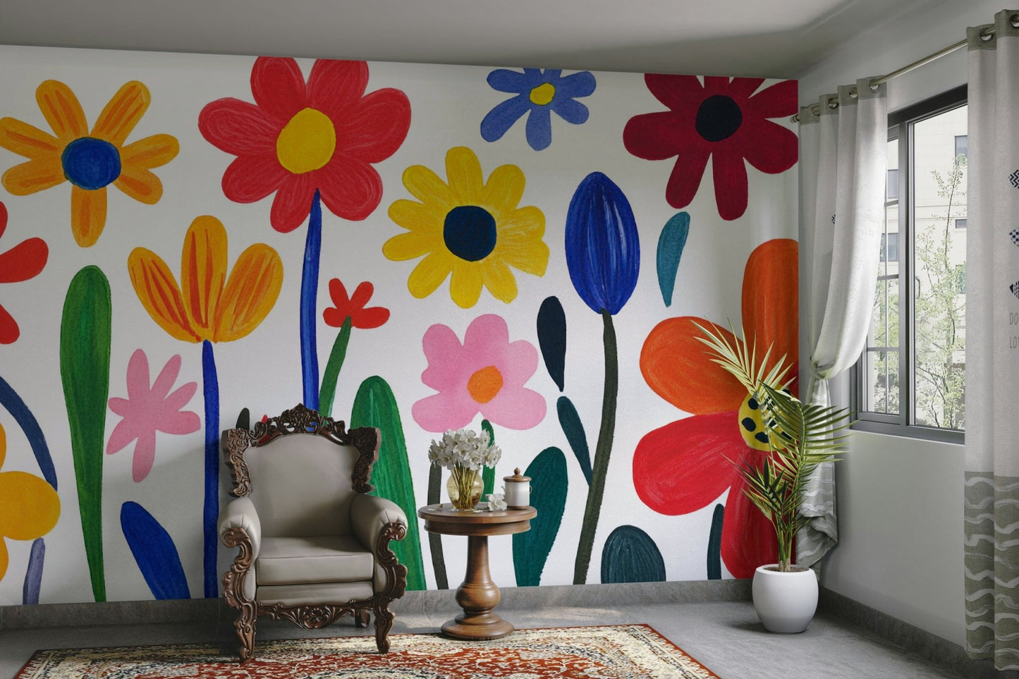 Colorful modernist garden wall mural

