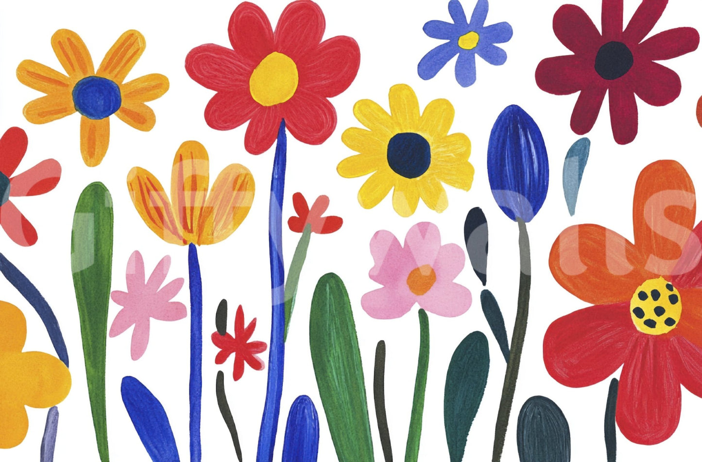 Abstract botanical mural with retro-modern colors

