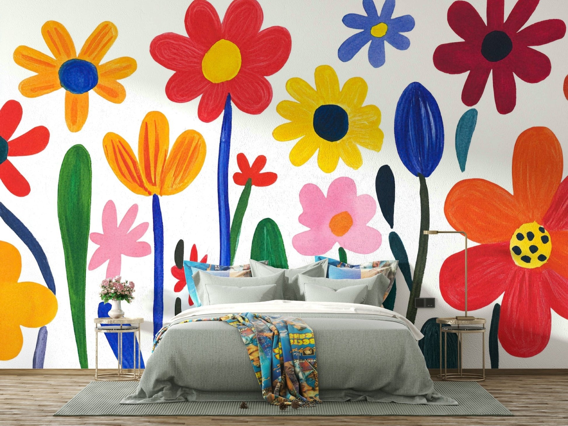 Joyful flower shapes in creative wall design


