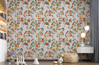 Whimsical Monkeys Playing Music Vintage Exotic Fun Garden blue Wallpaper⁠