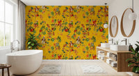 Whimsical Monkeys Playing Music Vintage Exotic Fun Garden yellow Wallpaper⁠