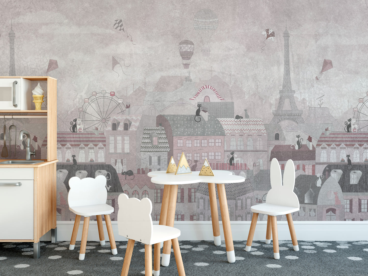 Whimsical Paris Cityscape Wall Mural