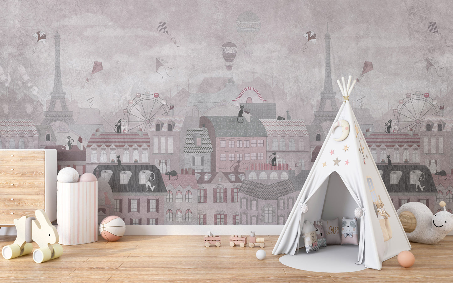 Whimsical Paris Cityscape Wall Mural