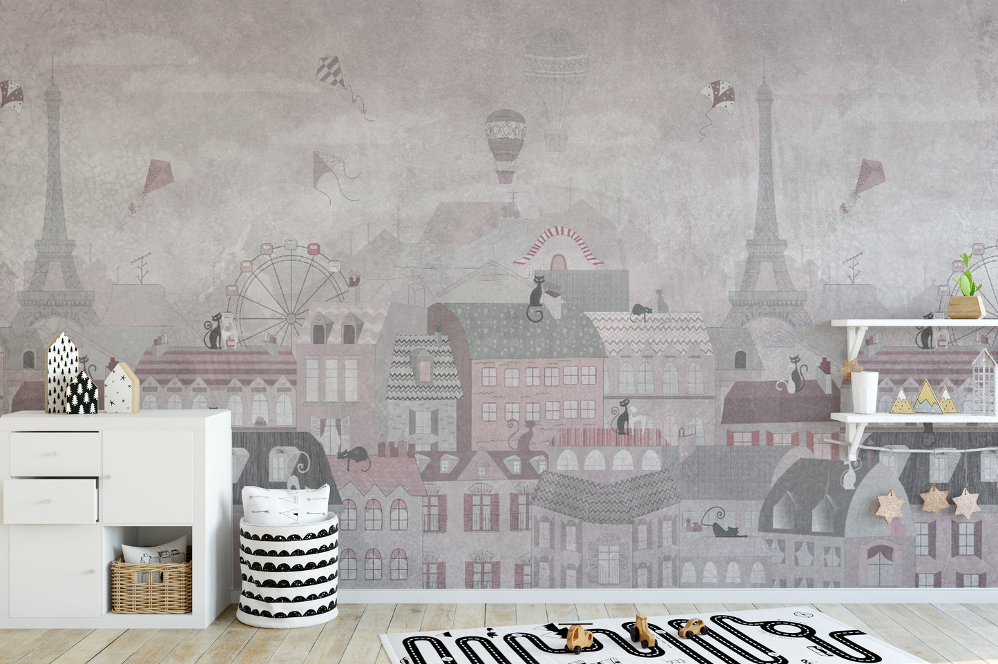 Whimsical Paris Cityscape Wall Mural