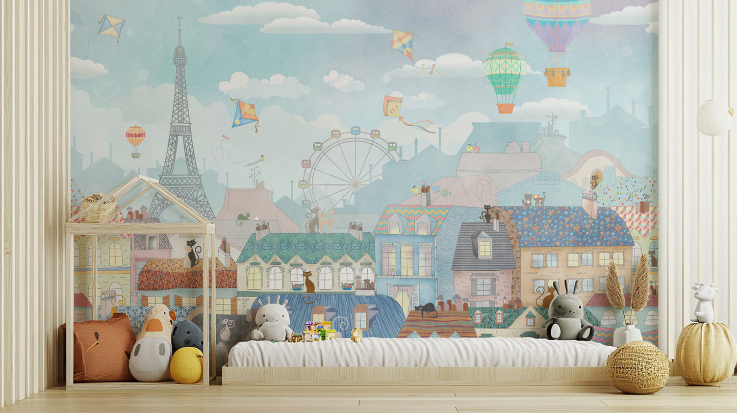 Paris cityscape wallpaper for kids’ bedrooms
