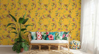 Whimsical Playing Monkeys Family Vintage Exotic Garden yellow Wallpaper⁠
