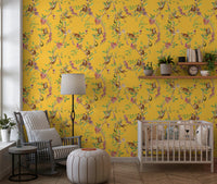 Whimsical Playing Monkeys Family Vintage Exotic Garden yellow Wallpaper⁠