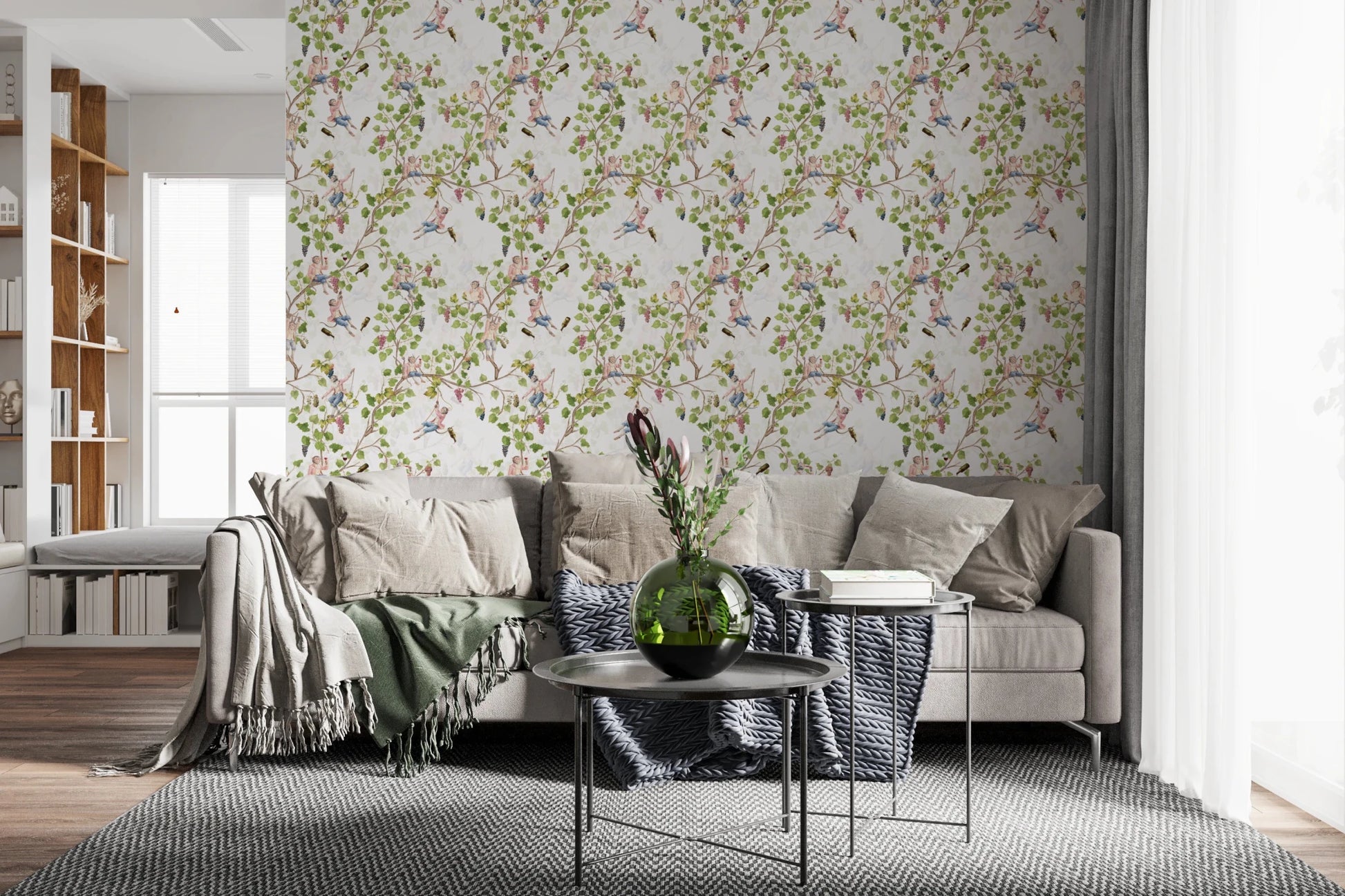 Whimsical Rococo Monkeys Wine Festival Aristocratic Vineyard Vintage Garden white Wallpaper⁠