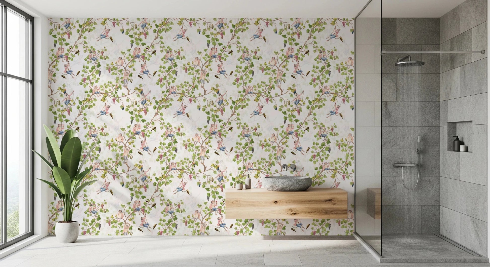 Whimsical Rococo Monkeys Wine Festival Aristocratic Vineyard Vintage Garden white Wallpaper⁠