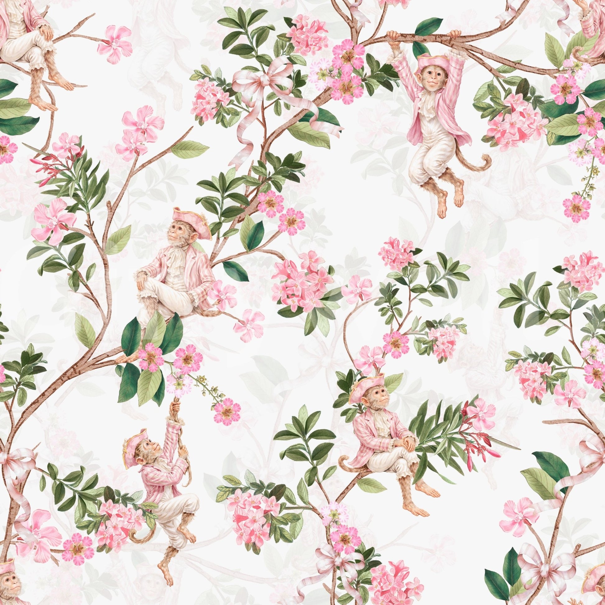 Whimsical Rococo Monkeys Wine Festival Vintage Aristocratic Vineyard Garden Party white Wallpaper⁠