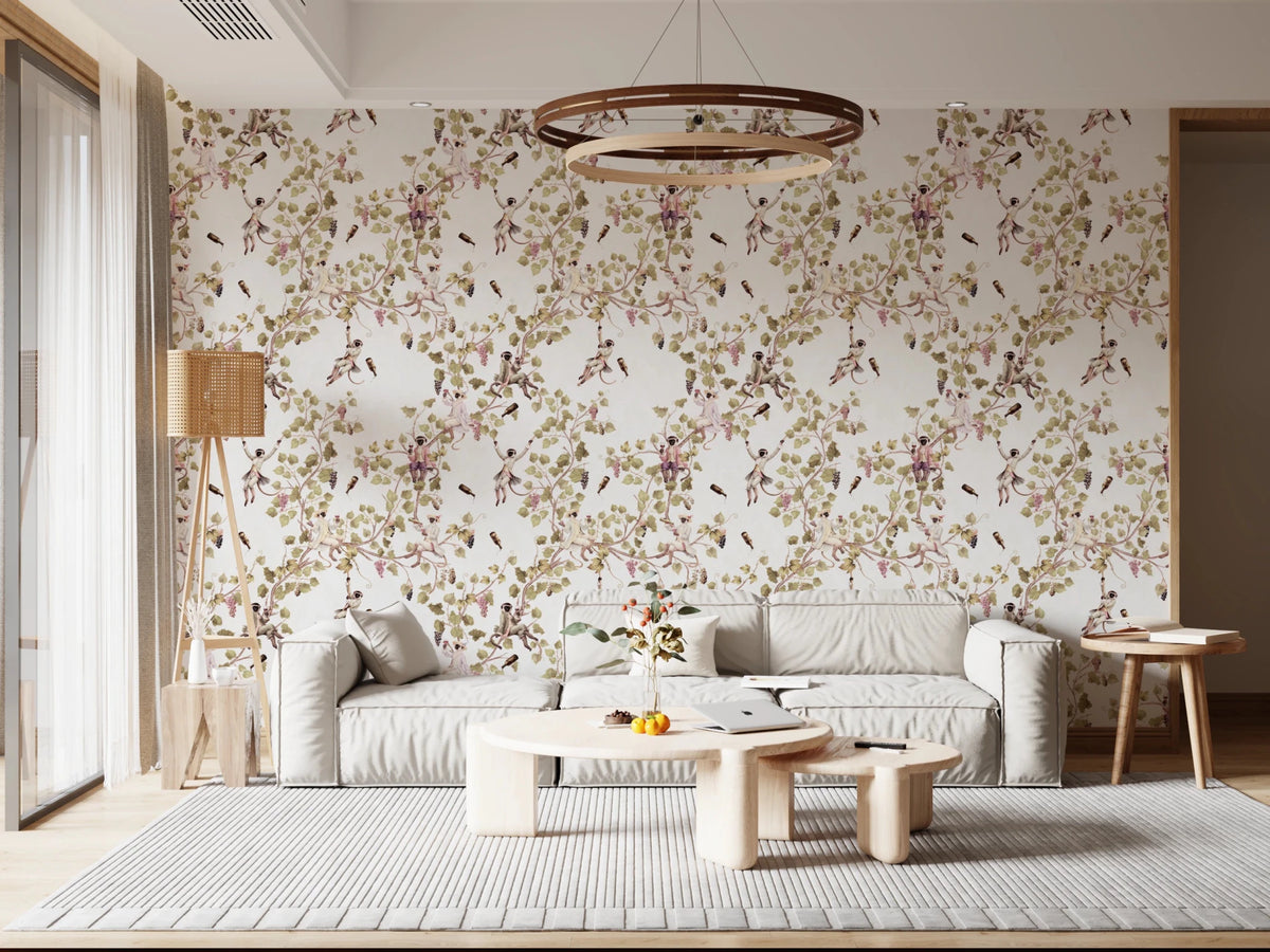 White Rococo Background Whimsical Rococo Monkeys Wine Festival White Wallpaper | UK