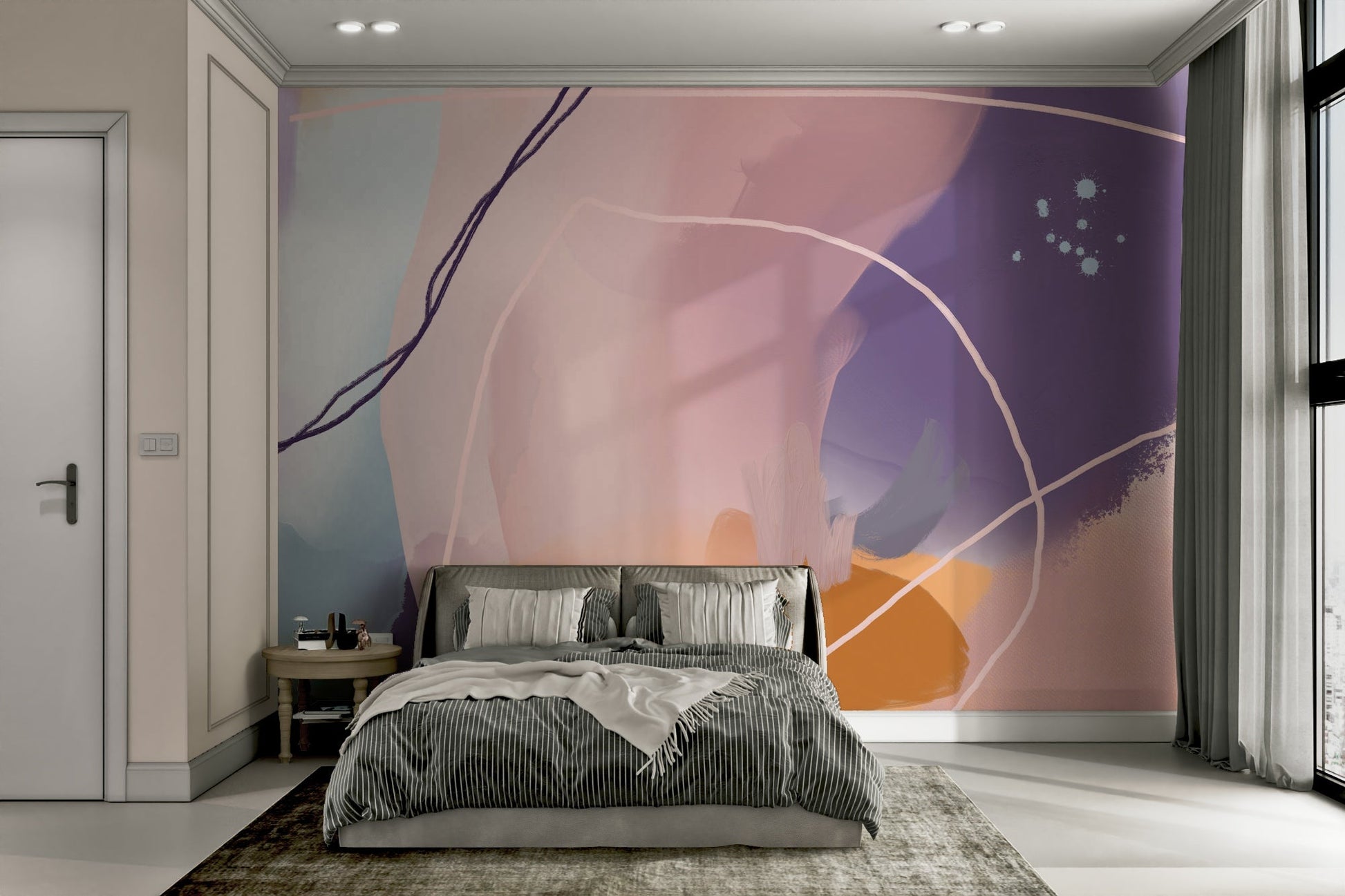 Modern wall mural with graceful swirling patterns

