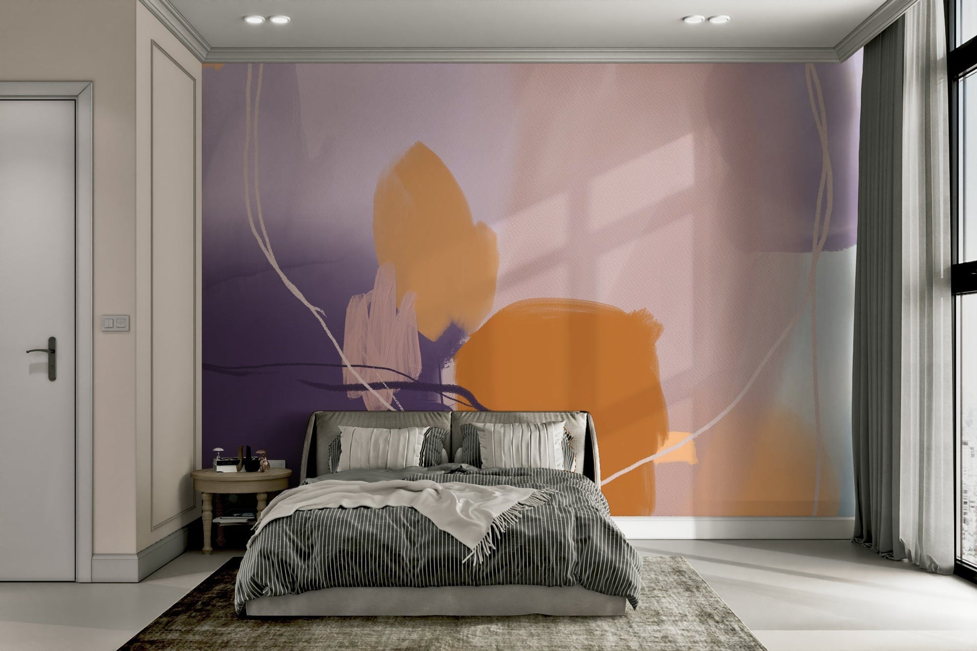Fluid abstract wall mural for serene interiors

