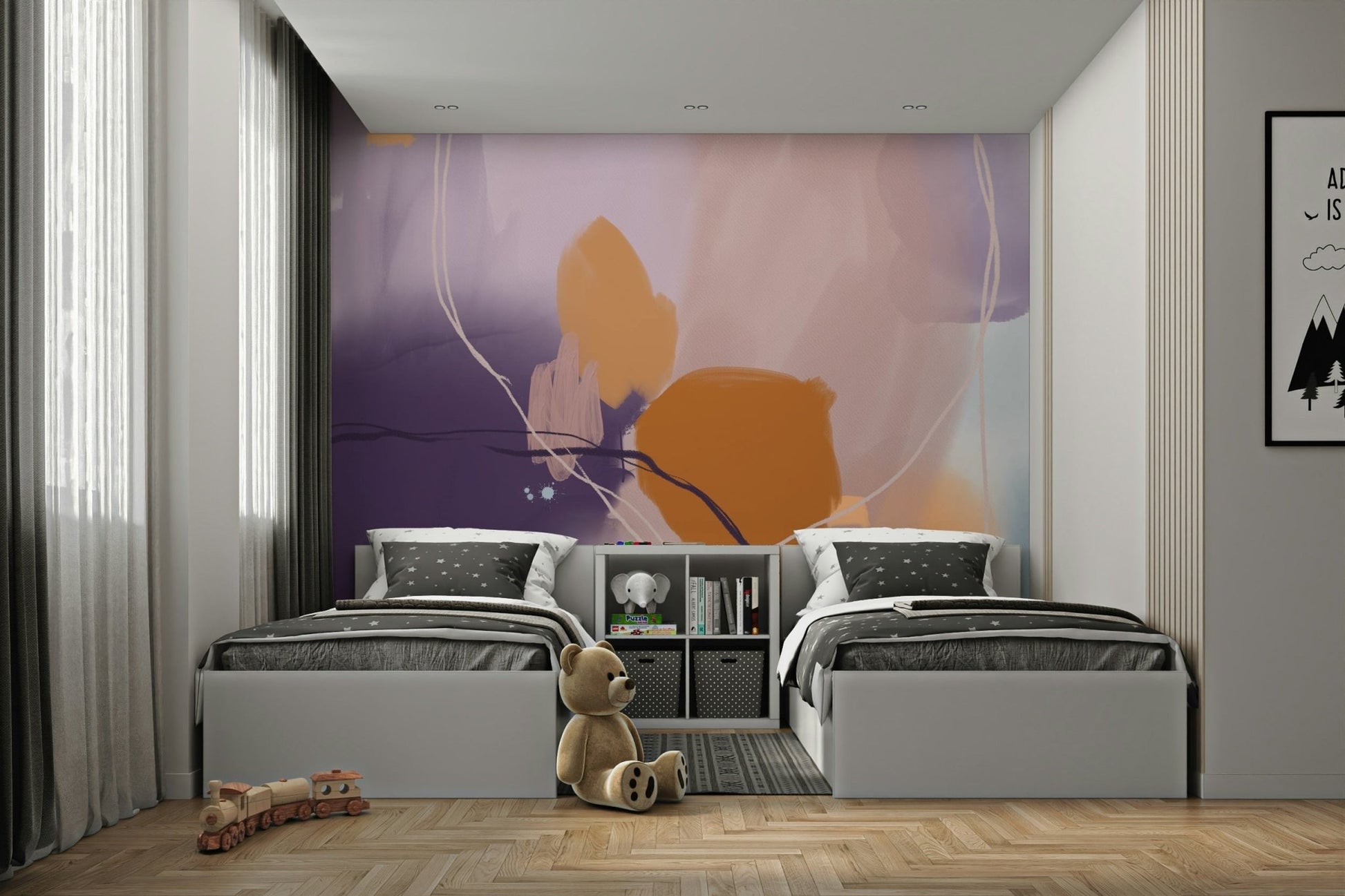 Curved abstract shapes in soft, calming tones

