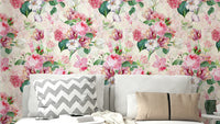 Close-up of Whimsical Watercolor Roses Garden wall mural with watercolor roses.

