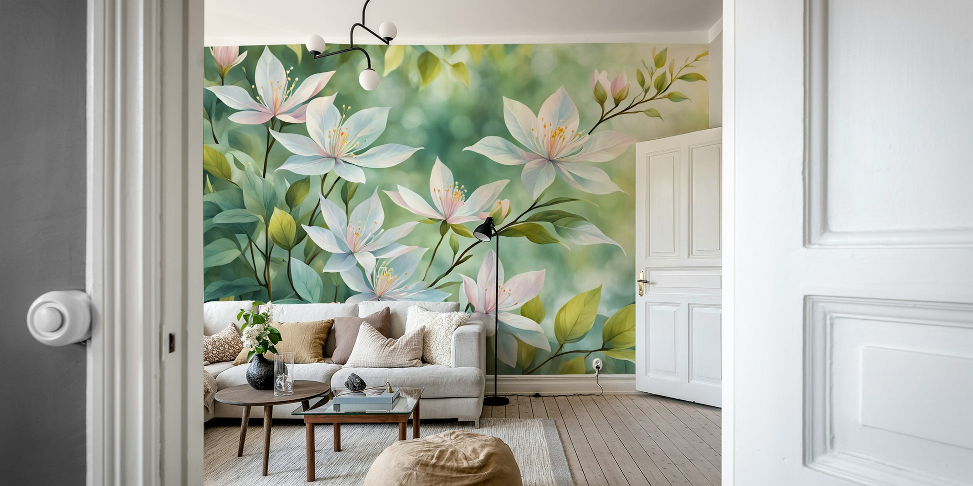 Whimsical wallpaper for walls with soft floral accents

