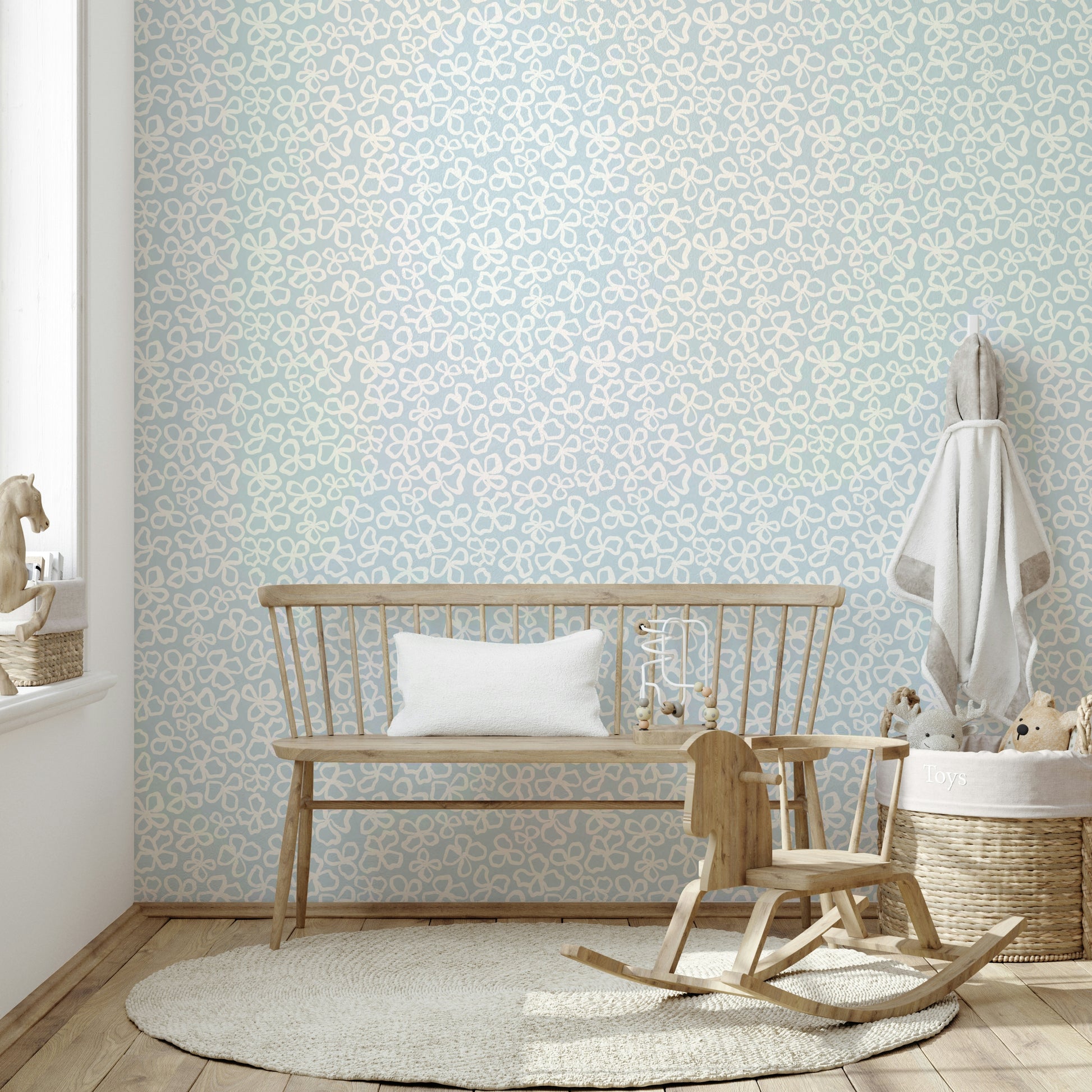 Whimsical wallpaper with floating white florals


