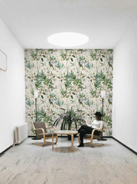 Close-up of Whimsical White Garden wallpaper featuring delicate vines.

