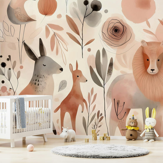 Fun and colorful Whimsical Wild Things mural with vibrant creatures.

