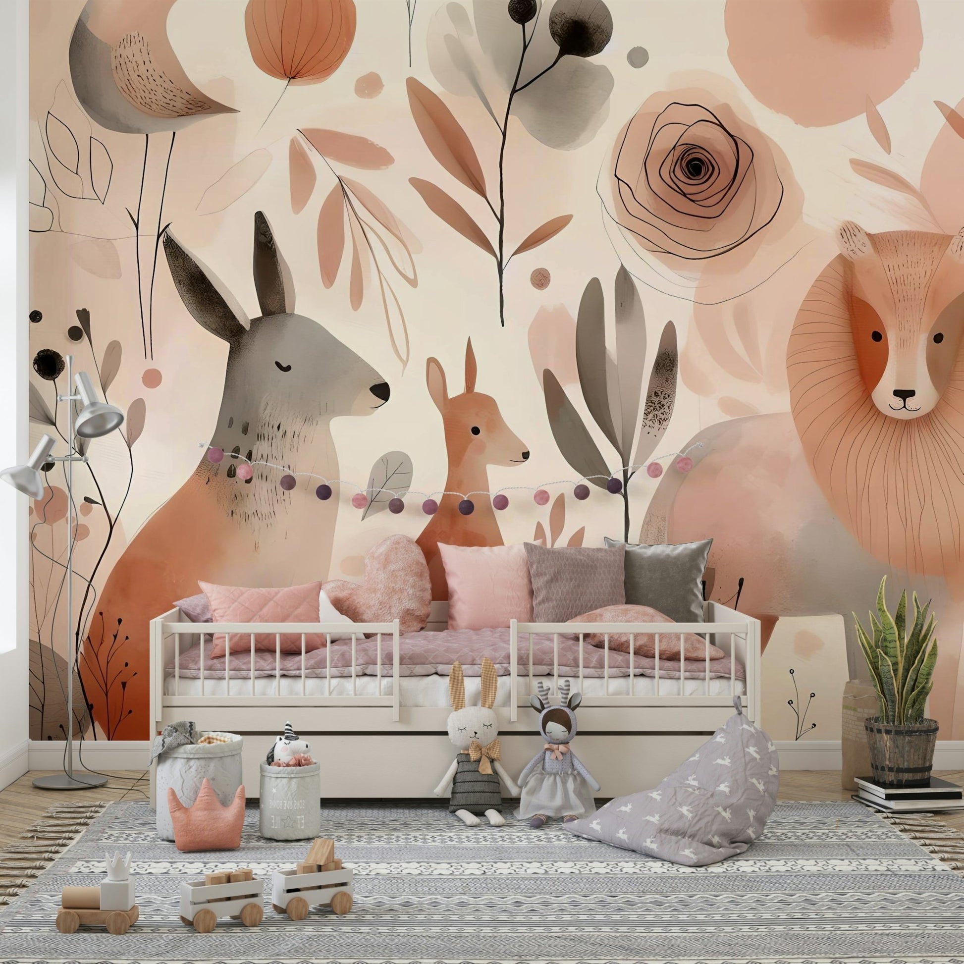 Bold and playful animal designs in the Whimsical Wild Things mural.

