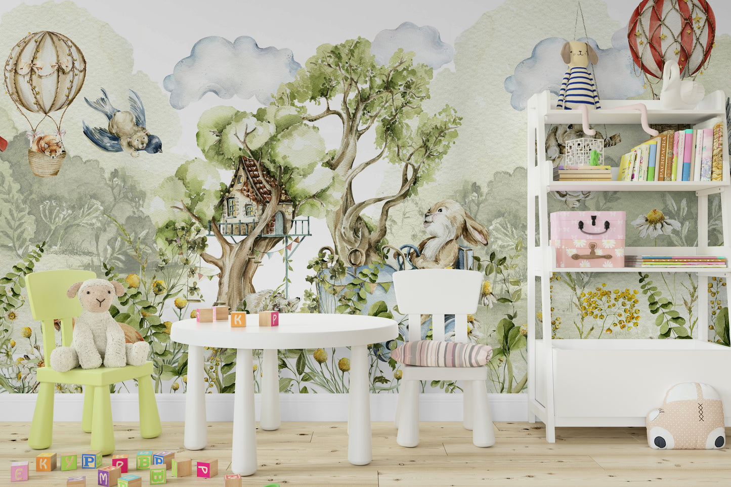 Hand-drawn woodland wallpaper mural

