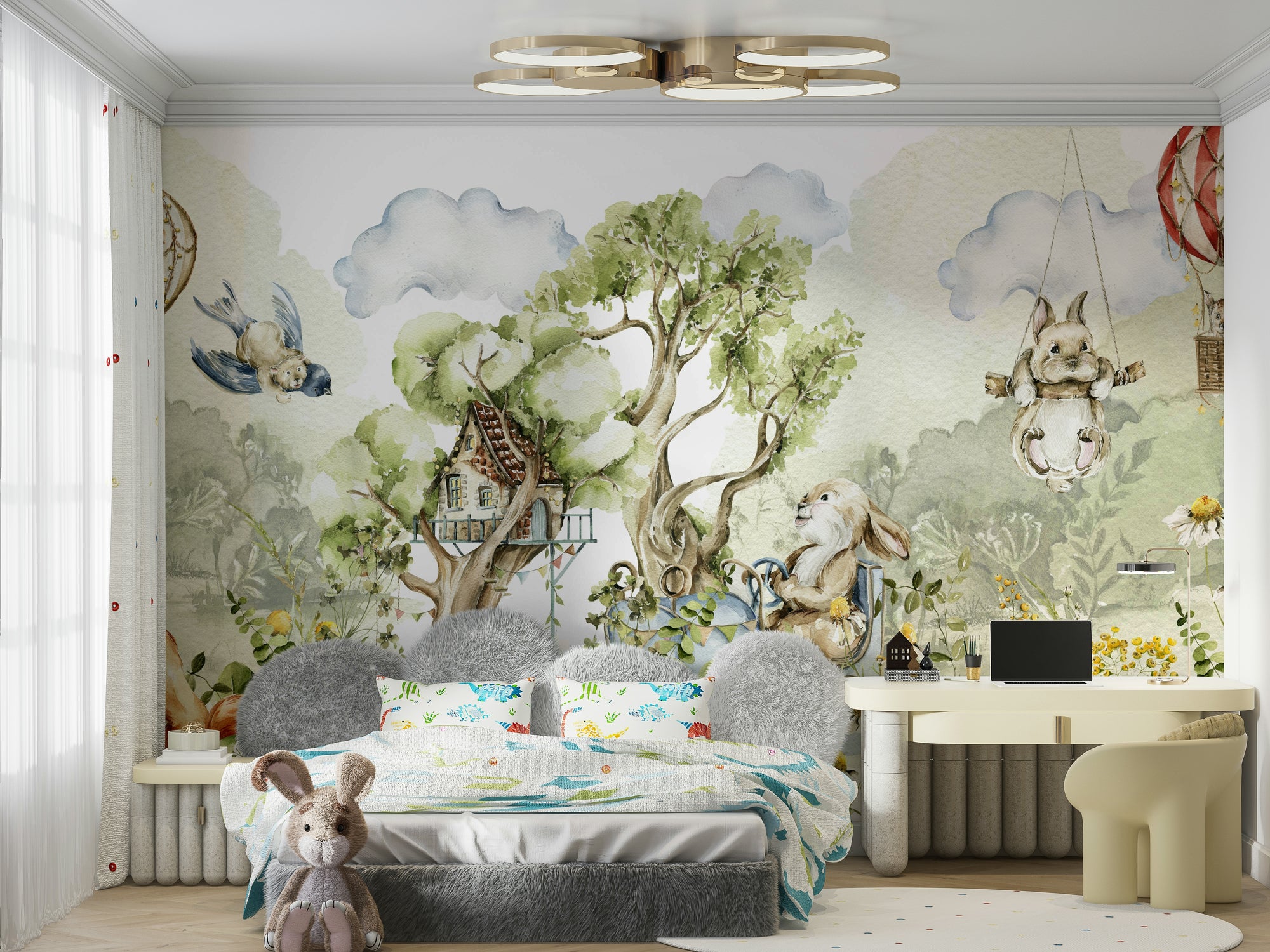 Woodland animals mural wallpaper for kids


