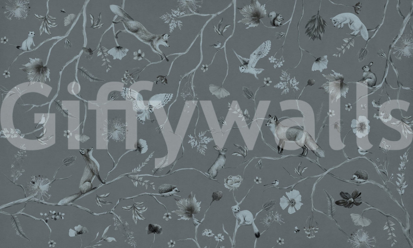 Whimsical Woodland Gray Wall Mural