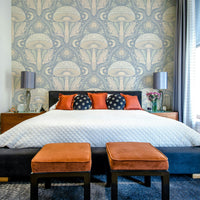 Pastel wallpaper with gothic-inspired toadstool art

