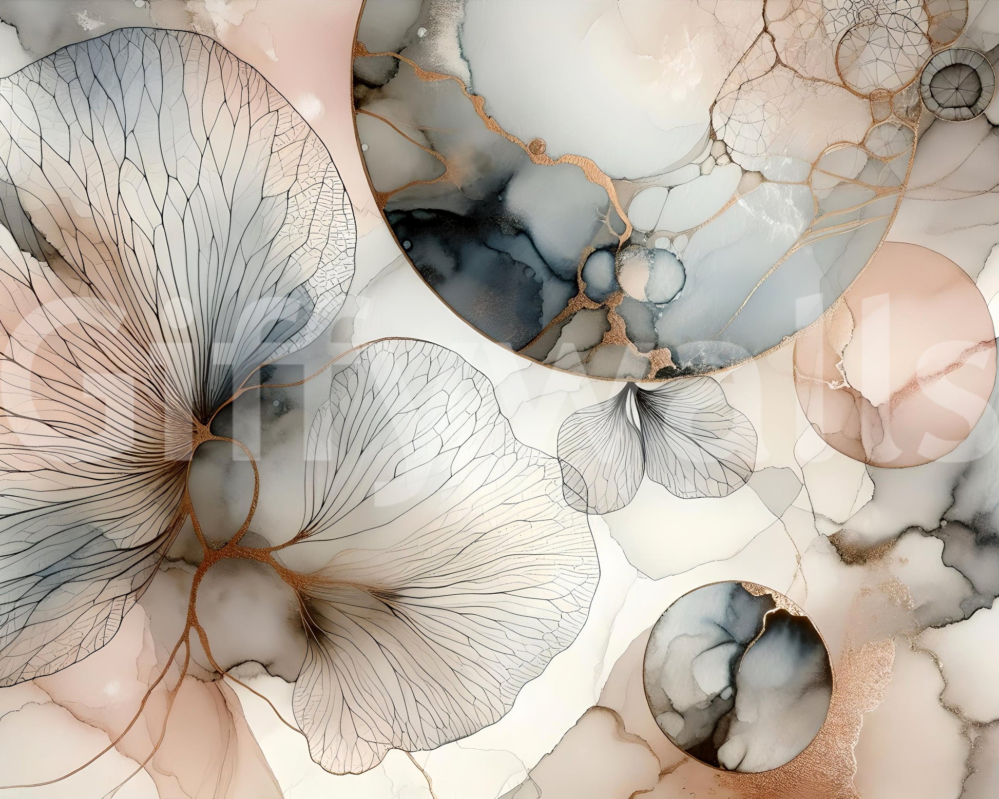 Modern nursery wall with soft green foliage and white furniture.