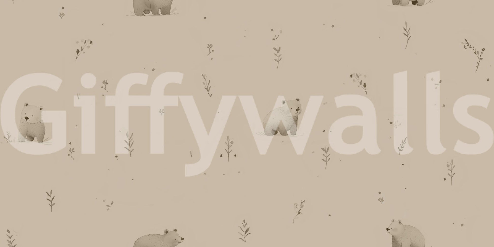 Whispering bear meadow wallpaper in soft beige with tiny woodland sprigs
