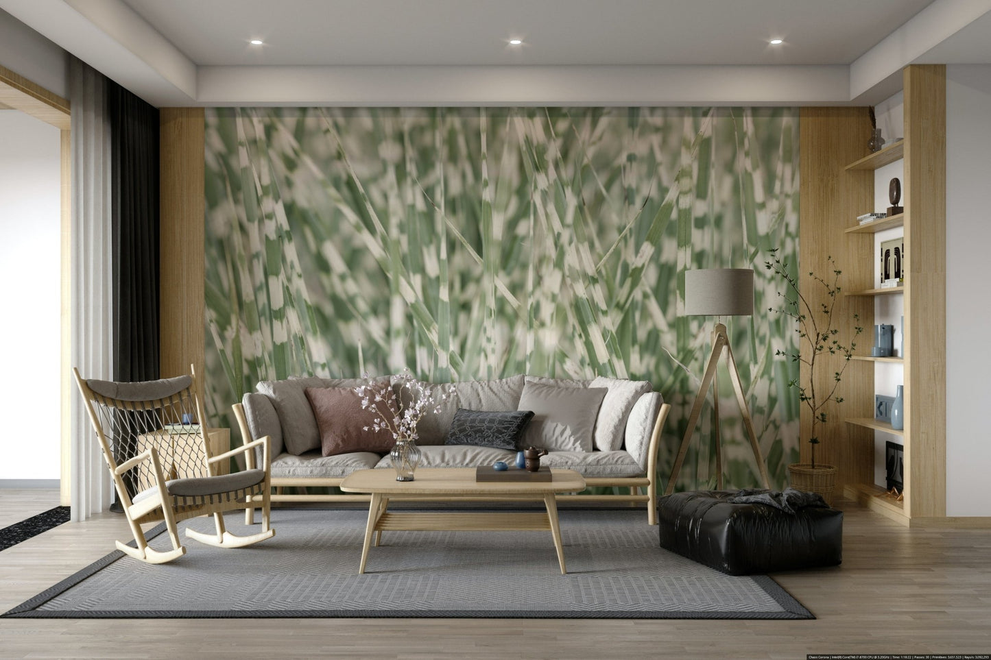 The grass blades display a distinct pattern of light and dark green or white stripes.
