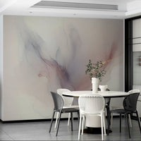 Minimalist wall decor featuring pastel tones in a bright home office.