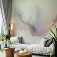 Whispering Hues Wall Mural in a modern apartment living room with a gray sectional.
