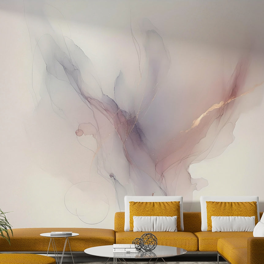 Whispering Hues Wall Mural used as a feature wall in a contemporary nursery.