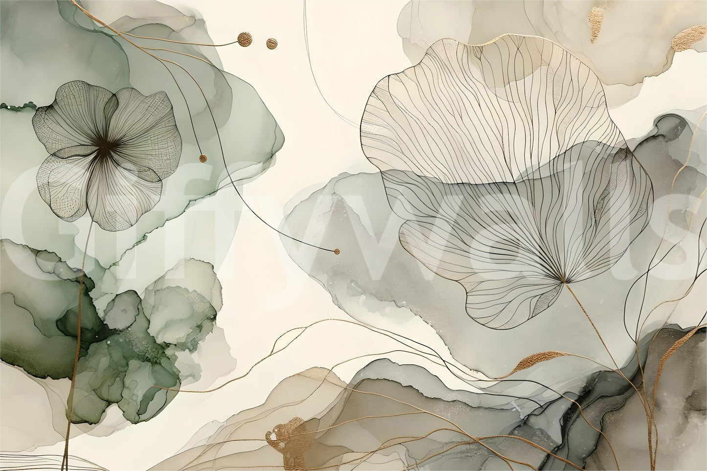 Subtle green floral wallpaper enhancing the home décor of a master suite.