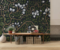 Whispering Secrets organic vine pattern peel and stick wallpaper design.