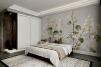 Elegant floral mural with white tones

